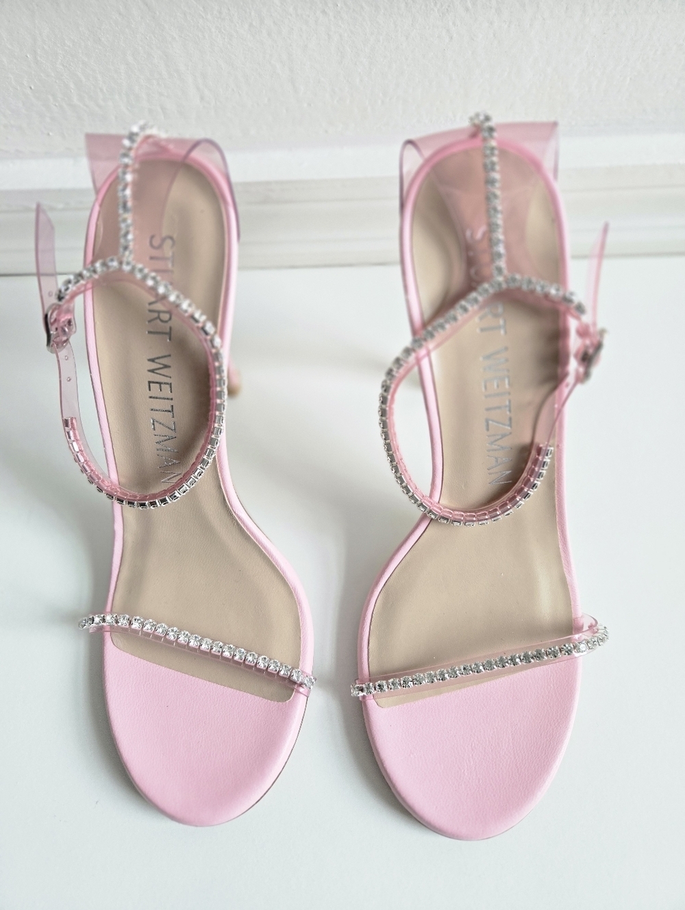 New Stuart Weitzman Nudistglam 110MM Embellished Strap Light Pink Sandals Size 9 - Picture 5 of 10